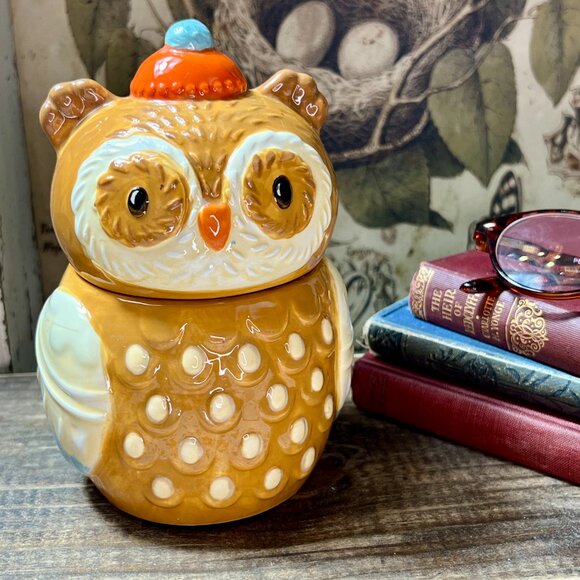 Earthenware Ceramic Owl Jar with Beanie Hat  - - Picture 4 of 12